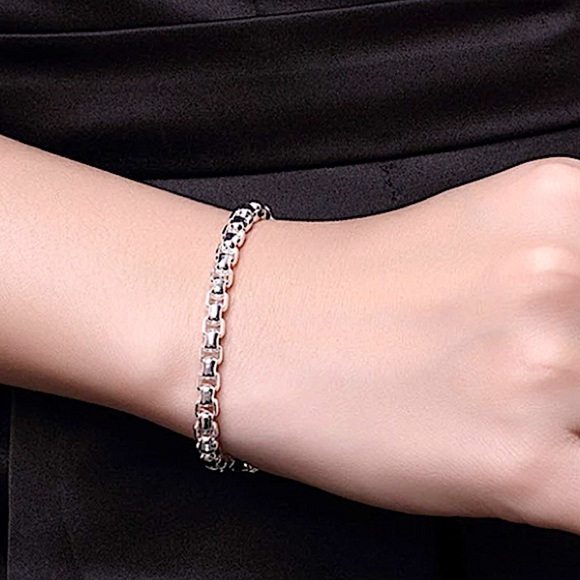 Sterling Silver Box Chain Necklace Bracelet Matching Set - Picture 5 of 6